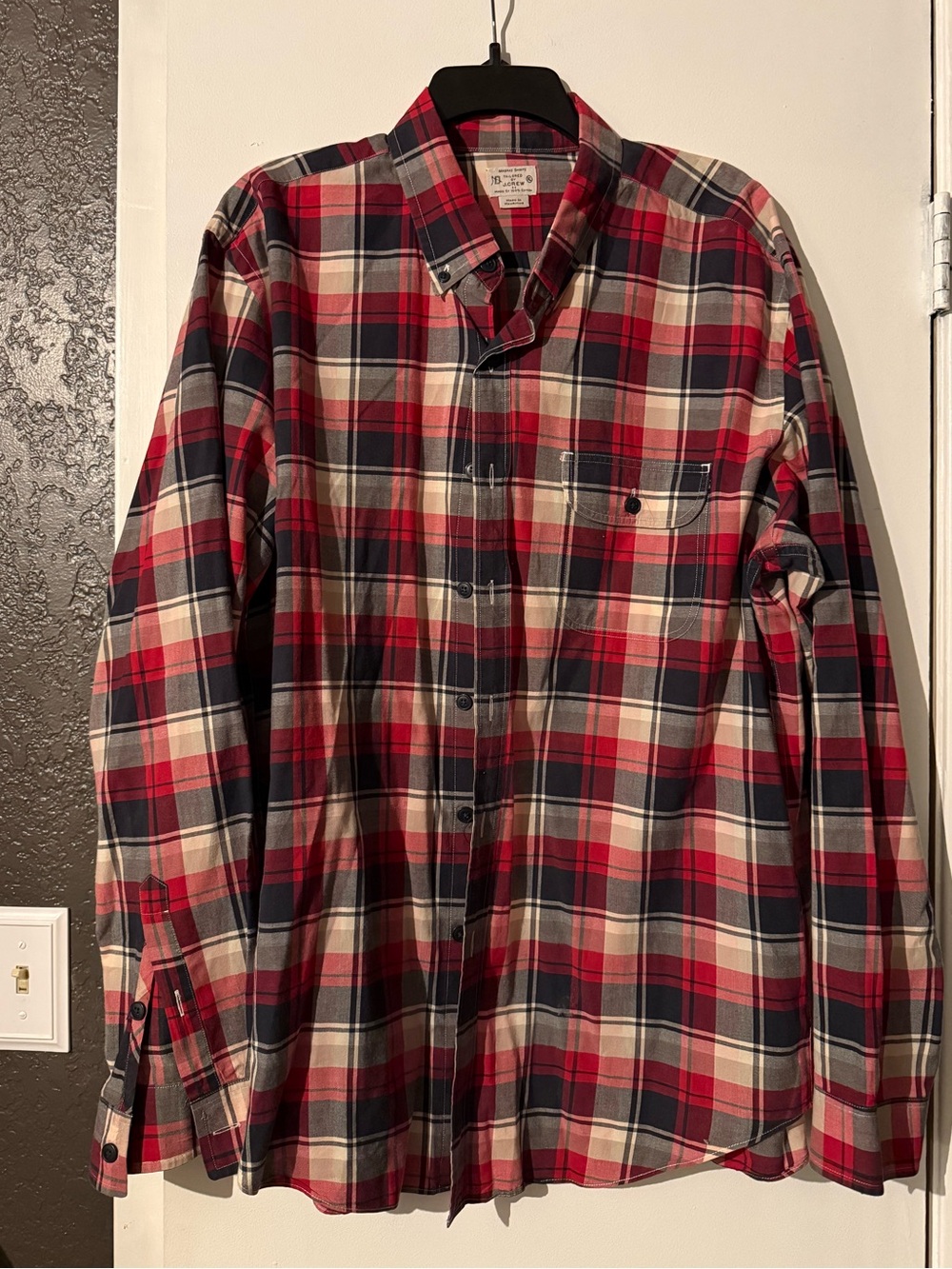 J. Crew Men’s Red, Navy & Cream Plaid Button-Down Shirt